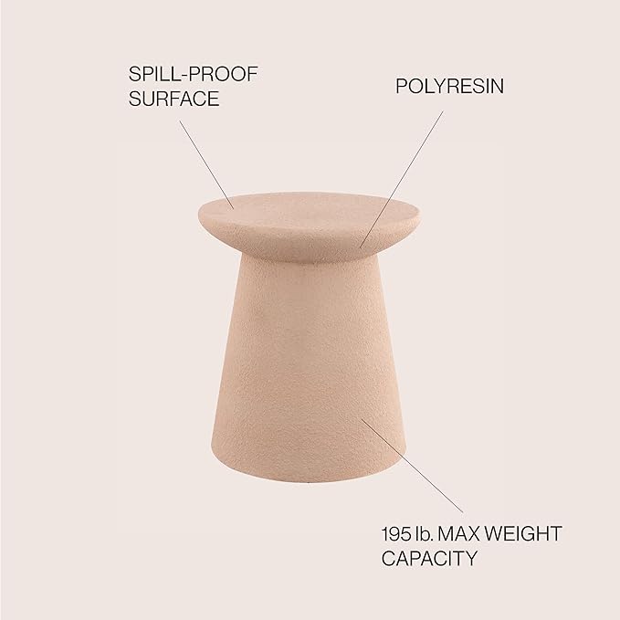 JONATHAN Y TBL1108B Hollie 18" Minimalist Modern Drum Indoor/Outdoor Accent Table Pedestal, Contemporary, Mid-Century, Art Deco, Bohemian, Patio, Garden Room, Bathroom, Living Room, Pink Frosted