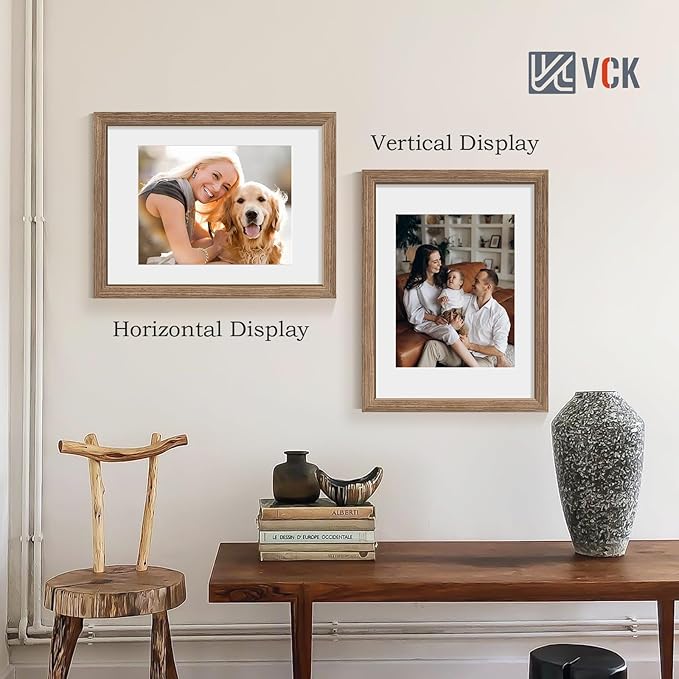 VCK 12x16 Picture Frame 2 Pack - Walnut, High-End Wood Poster Frames with Tempered Glass, Display 8.5x11 Photo with Mat or 12x16 without Mat, Art Gallery-Quality, Wall Hanging, Walnut