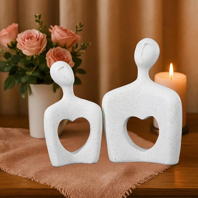 Resin Couple Statues with Heart Hollow, Romantic Hugging Figurines for Home Decor, Modern Marble-Look Sculptures for Shelf, Table, Living Room, Bedroom, Office Decor, Anniversary Wedding Gift