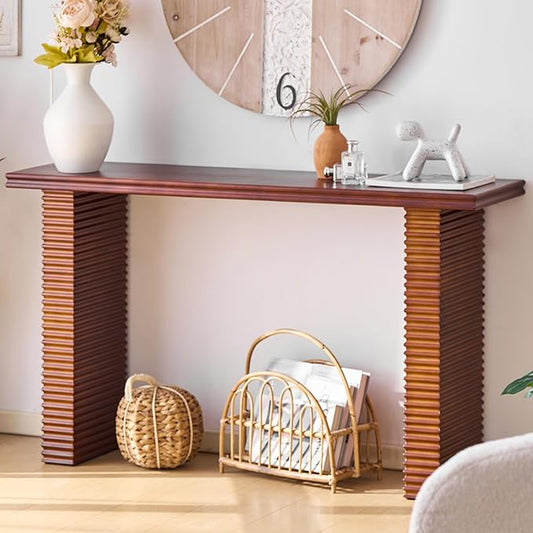 Wnutress Wood Console Table, 55.3" Long Sofa Table, Farmhouse Fluted Entryway Table for Living Room, Hallway, Entrance Foyer, Easy Assembly,Reddish Brown