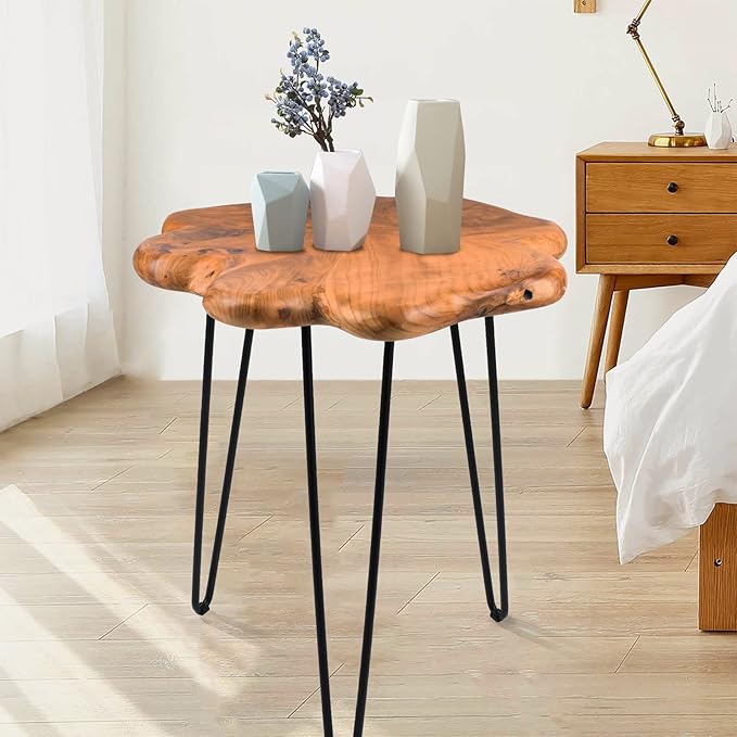 19.5 Inch Live Edge Side Table, Wood Freeform Small End Table with Waterproof, Rustic Accent Table Unique for Living Room, Bedroom, Home