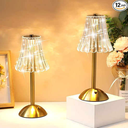 Liliful 12 Pcs LED Portable Cordless Table Lamp Touch Battery Operated Rechargeable Gold Desk Lamp 3 Color Dimmable for Bedroom Living Room Dining (Gold,Rose Style)