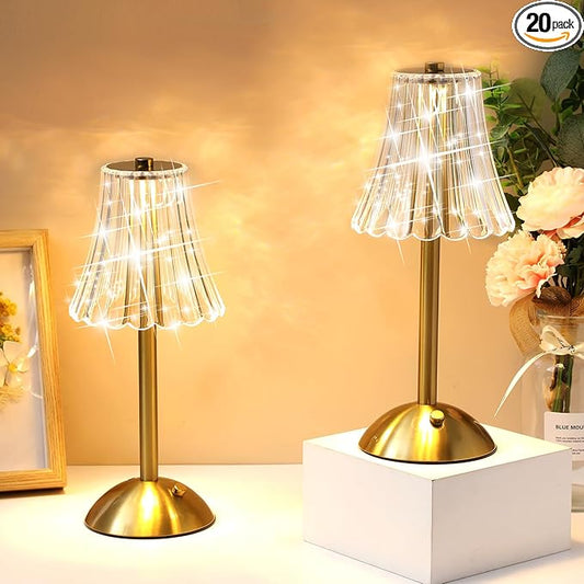 Liliful 20 Pcs LED Portable Cordless Table Lamp Touch Battery Operated Rechargeable Gold Desk Lamp 3 Color Dimmable for Bedroom Living Room Dining (Gold,Rose Style)