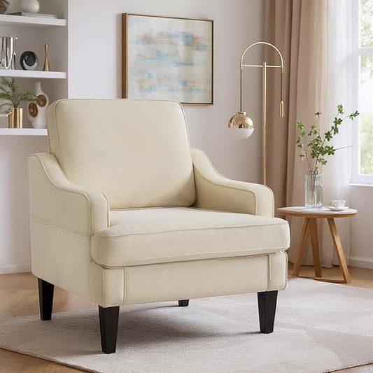 Accent Chair for Living Room,Mid-Century Arm Chair Fabric Living Room Chairs,Upholstered Reading Chair for Bedroom,Single Sofa Chair with Wood Legs for Apartment,Beige