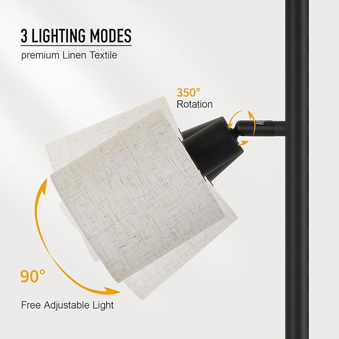 Floor Lamps for Living Room, Standing Lamp, 3-Light Tree Floor Lamp with Lampshade, Reading Floor Lamp with Rotary Switch, 63" Tall Lamp, Modern Pole Lamp for Bedroom Office Kids Room (5W LED Bulbs)