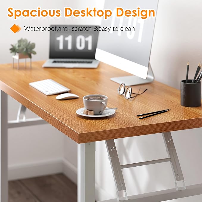 Need Folding Computer Desk - 39.4 Inch Foldable Office Writing Work Study Kids Student Teacher Home Bedroom Table for Small Space, Teak & White