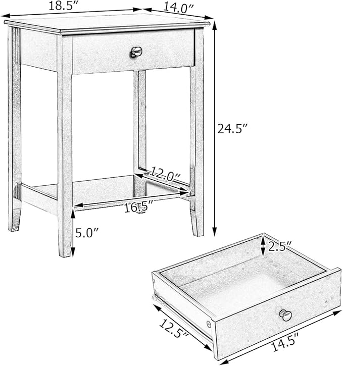 Giantex Nightstand Wooden 2-Tier Couch Sofa Side Table with Drawer, Storage Shelf, Solid Wood Legs,Mufti-Functional Home Furniture for Living Room Bedroom Study Room End Table (2, White)