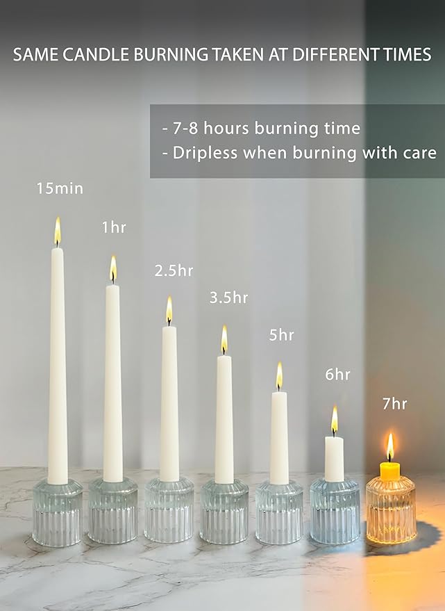 12pk 10" Classic Taper Candles, Ivory, 7-8 Hours Long Burning, Unscented Tall Candlesticks