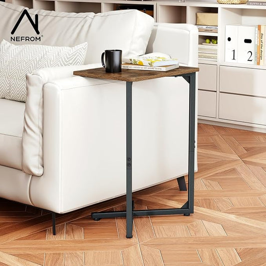 NEFROM C-Shaped End Tables, TV Trays Set of 2, Small Side Table for Couch, Sofa Table for Living Room, Bedroom, Bedside ET-X-BRW2