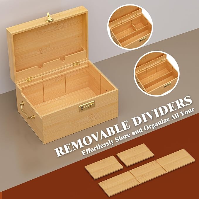 Lockable stash box with rolling tray – Premium bamboo box organizer with grinder, jars & brushes | Stylish wooden stash boxs, spacious Storage Box, great large stash box for home,Holiday Gift