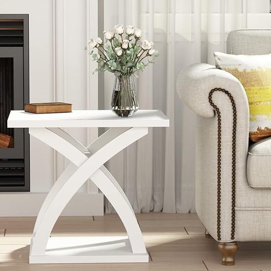 ChooChoo End Side Table, Modern End Table with Storage Shelf, X-Design Side Table Living Room (White)