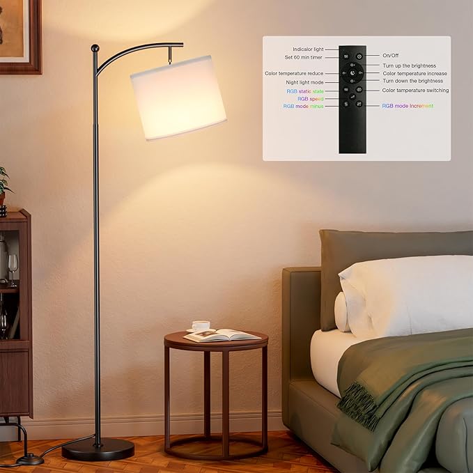 Ambimall Floor Lamps with Smart Light Bulb, RGB + Color Temperatures Bright Dimmable Smart Floor lamp(White Shade & Black Pole)