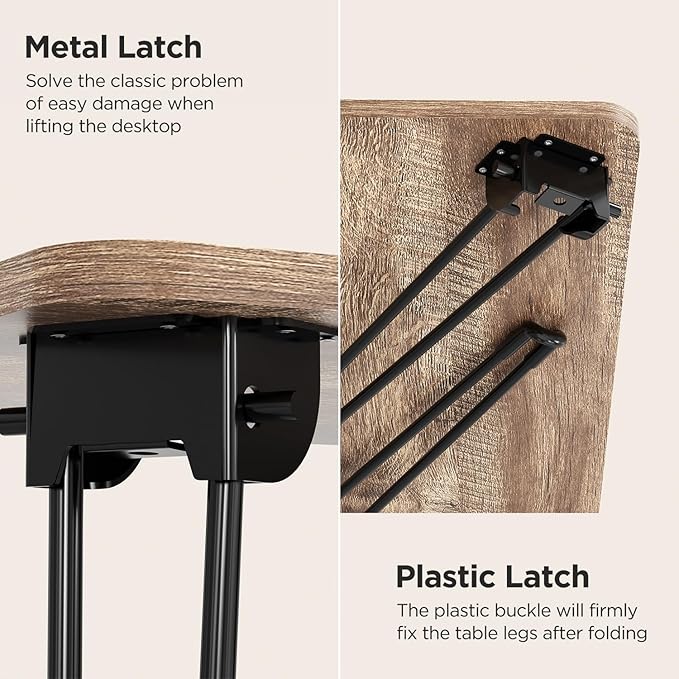 Folding Desk, 31.5" Hairpin Legs Small Desk with Power Strip for Bedroom, Space Saving Foldable Computer Desk for Home Office, No Assembly Need,Light Brown