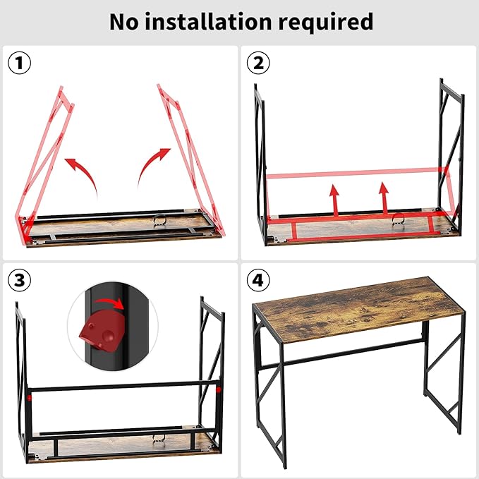 Elephance Folding Desk Writing Computer Desk for Home Office, No-Assembly Study Office Desk Foldable Table for Small Spaces