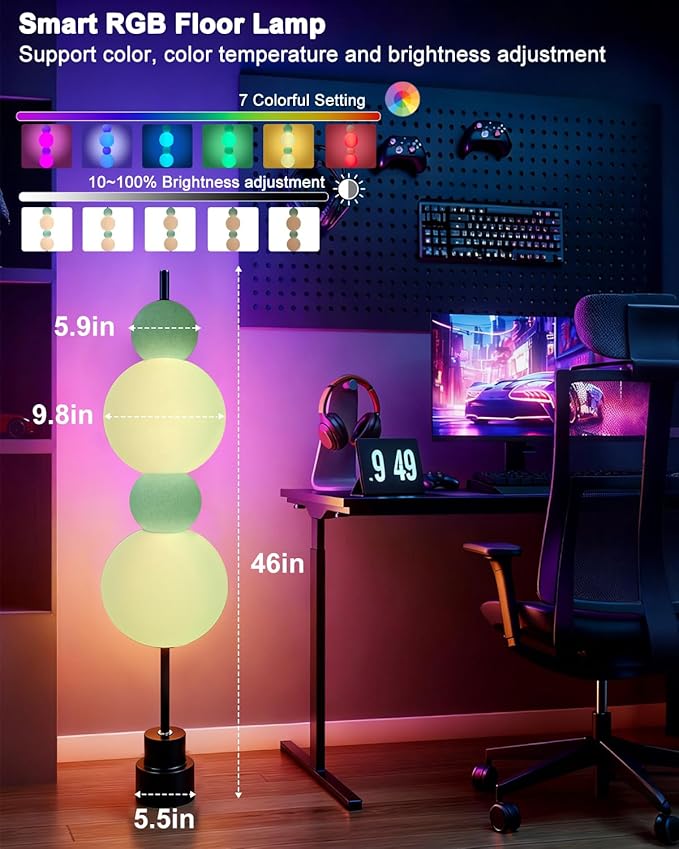 Lightdot RGB& 3000K Floor Lamp with Touch Control, Dimmable Colors Temperature & Brightness, Globe Modern Floor Lamp with Smart Bulb, Blue Standing Lamps for Living Room