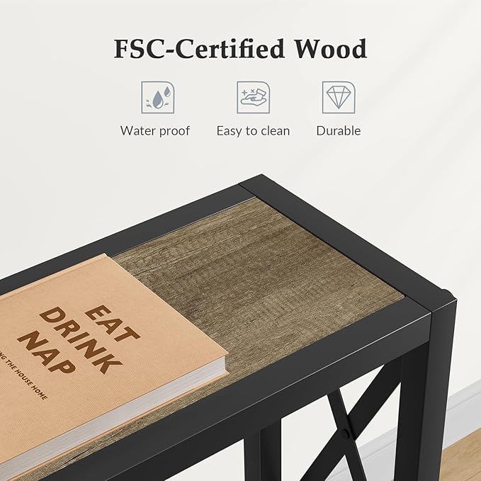 41.7" Console Table, Narrow Behind The Couch Table with Outlet, Industrial Skinny Sofa Table for Hallway, Entryway, Living Room,Walnut