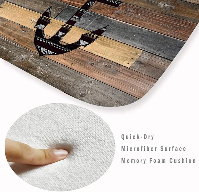 Bath Rugs Sponge Foam Absorbent Soft for Bathroom and Kitchen (71 x 24 inches),Flannel Mat Non Slip Bright 3D Print for Bedside and Living Room(Old Wooden Plank Anchor)