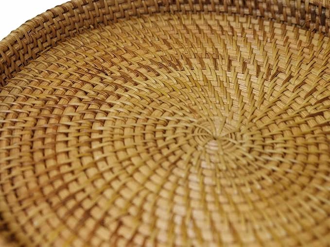 Hand Woven Rattan Serving Basket 11 inch - Round Platter for Fruit, Snacks, Appetizers, Bread, Breakfast, BBQs, Parties - Decorative Tray for Living Room, Kitchen, Dining Decor (Large)