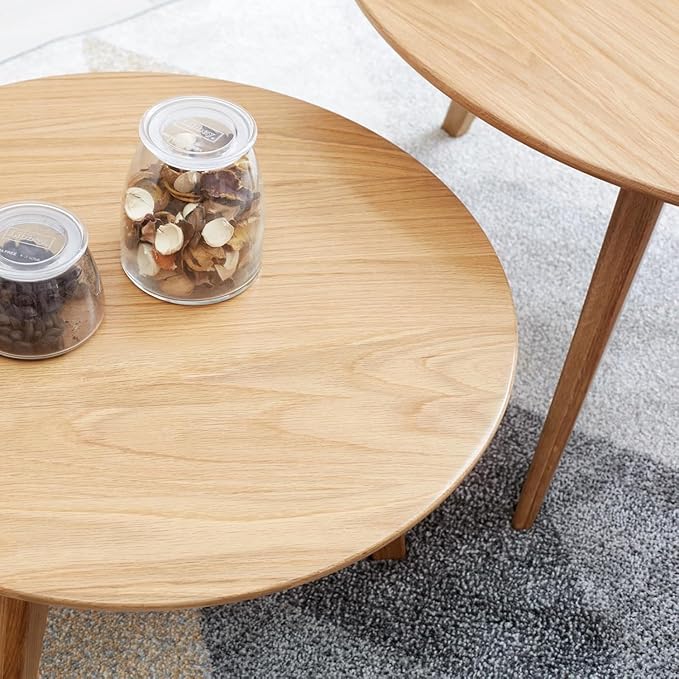 100% Solid Oak Wood Mini Coffee Table, Round Cofffe Tables Side Table w/Solid Wood Legs, Walnut Mid Century Table for Bedroom Balcony Living Room (29.53" D x 17.72" H)