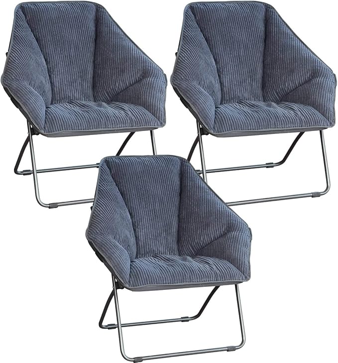 Zenithen Limited Indoor Plush Accent Seat Hexagon Folding Portable Dish Chairs for Bedrooms, Dorm Rooms, and Living Rooms, Grey (Pack of 3)