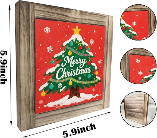Christmas Decor Signs, Christmas Tree Decorations for Table Counter Shelves, Modern Farmhouse Home Decors, Xmas Wood Decor for Home Office Cafe Bar Club, Desk Decors Art