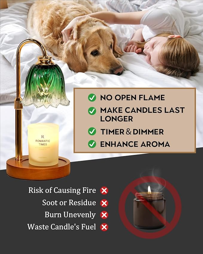 Candle Warmer Lamp, Gold Candle Lamp Warmer with Timer & Dimmer with 2 Bulbs, Birthday Gifts for Women Mom, Christmas Gifts, House Warming Gifts New Home Bedroom Decor, Height Adjustable