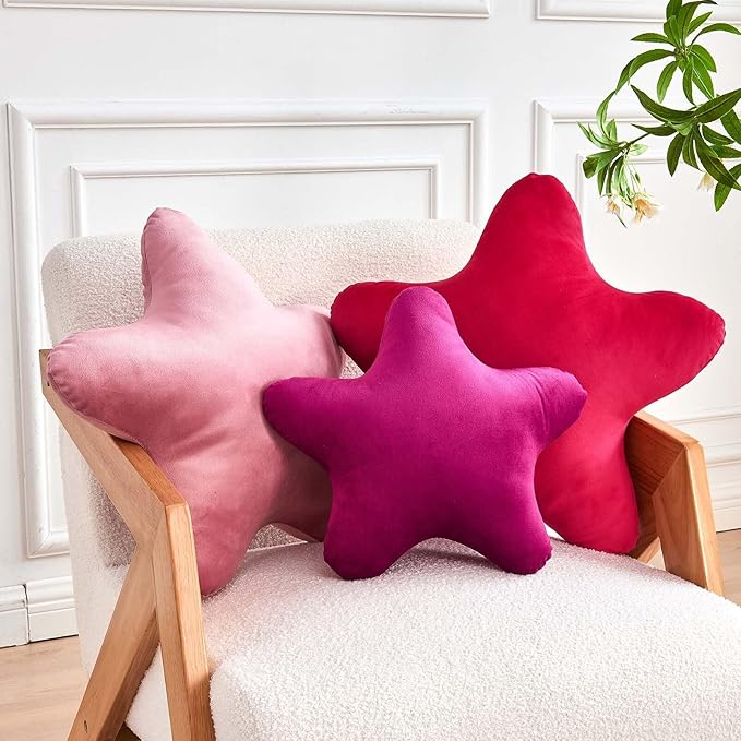 Hot Pink Star Throw Pillow, Cute Star Pillow Room Decor, Soft 19.6" Star Shaped Decorative Throw Pillow for Bedroom, Star Plush Floor Cushions Pillows