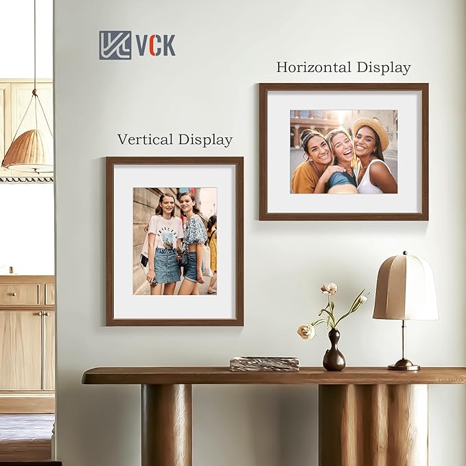 VCK 16x20 Picture Frame 5 Pack - Brown, High-End Wood Poster Frames with Tempered Glass, Display 11x14 Photo with Mat or 16x20 without Mat, Art Gallery-Quality, Wall Hanging, Brown