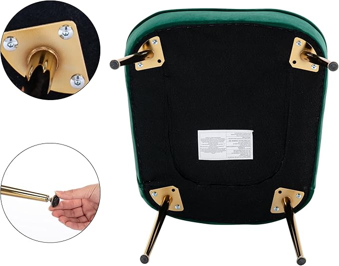 Velvet Accent Chair Set of 2 Comfy Living Room Chairs with Golden Legs Wingback for Bedroom Guest Room, Green