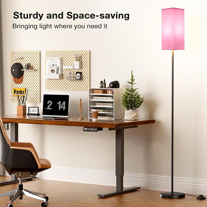 Ambimall Remote Control Floor Lamp, Stepless Dimmable, 64 Inches Tall, Include 9W Bulb, Standing Lamp for Living Room Bedroom Office (Pink & Black)