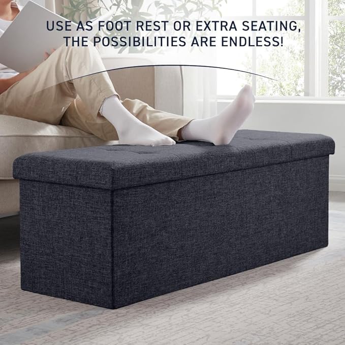 Ornavo Home 43 Inch Folding Storage Ottoman, Long Large Storage Ottoman Chest, Foot Rest Stool, Bedroom Bench - (Black)