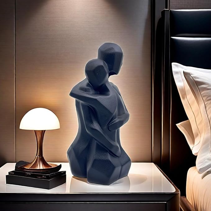 9.7 Inch Couple Sweethearts Lover Hug Ceramic Statue Figurine Sculpture Collectible Gifts for Office Home Decor Desk Accessories Decoration Figurines Black