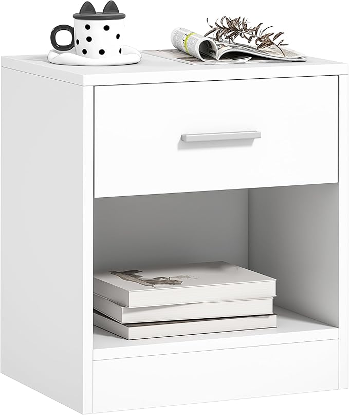 HOMCOM Modern Side Table, Accent Table with Drawer and Storage Shelf, End Table for Living Room, White Wood Grain