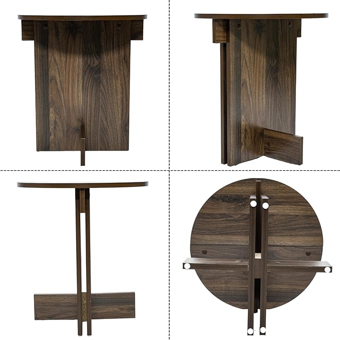 Wooden Round Side Table, Small Drink End Table, Cocktail Table, Modern Accent Night Stand with Wooden Base, Plants Stand for Living Room/Bedroom, Corners, Office, Small Space, Walnut