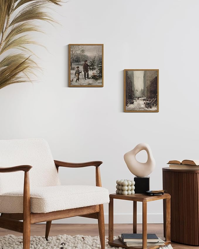 ARPEOTCY Vintage Framed Canvas Wall Art, 8x10 Inch, Farmhouse Christmas Tree Winter Holiday Wall Decor for Living Room, Forest Painting for Bedroom, Art Prints for Office, Christmas Gifts