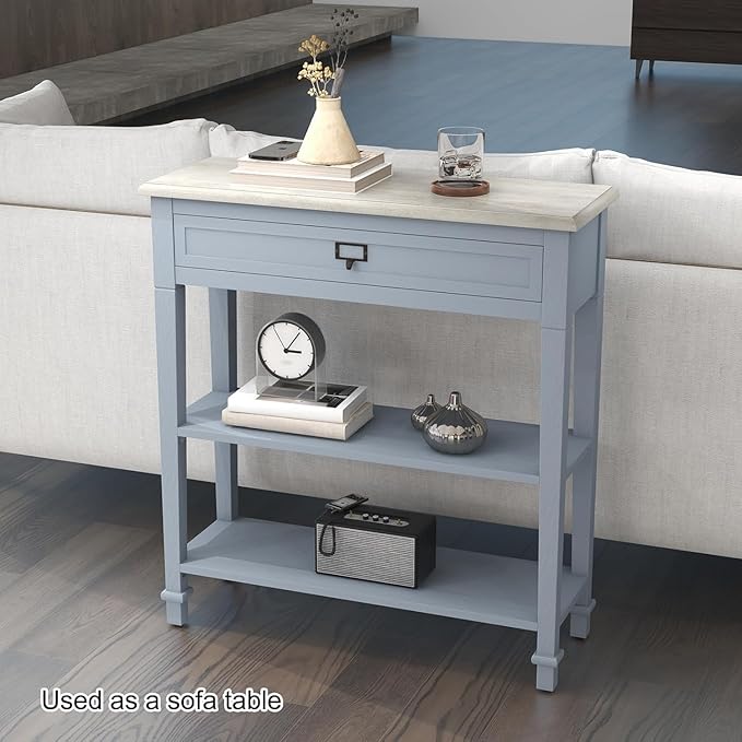 kinbor Skinny Console Table - Narrow Sofa Tables with Drawer and Storage Shelves for Front Door Entryway Hallway Living Room, Grey