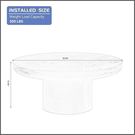 35.98'' Brown Round Coffee Table, End Table Modern Coffee Table Wood Small Coffee Table with Cylindrical Leg, Wood Veneer Tabletop Table, Rounded Sofa Side Table for Living Room (ø35.98'' x 15.98'')