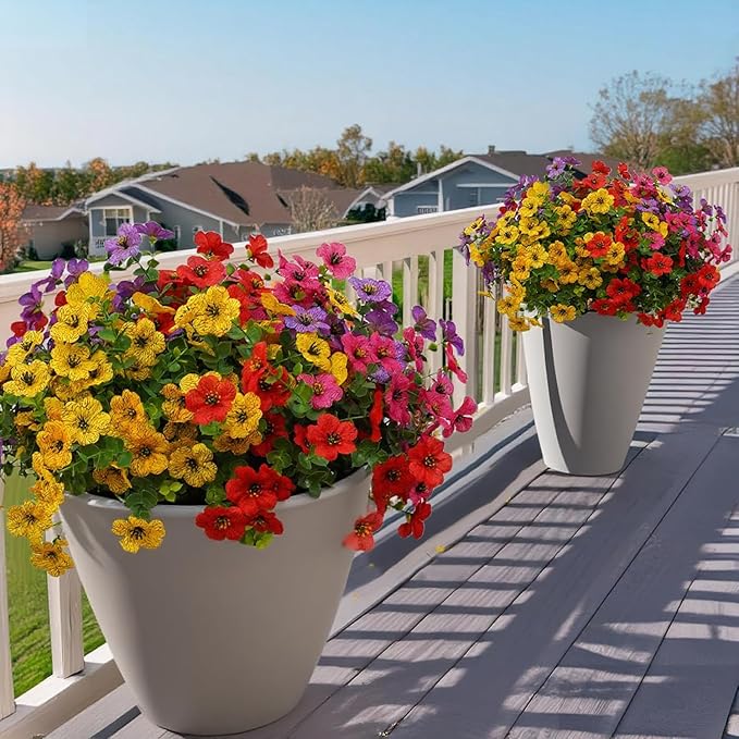 12 Bundles Artificial Flowers for Outdoor Indoor Fake Flowers UV Resistant Artificial Outdoor Flowers Fake Plants Faux Flower for Porch Garden Home Patio Decor Home ((Mix Pink Red Purple Yellow))