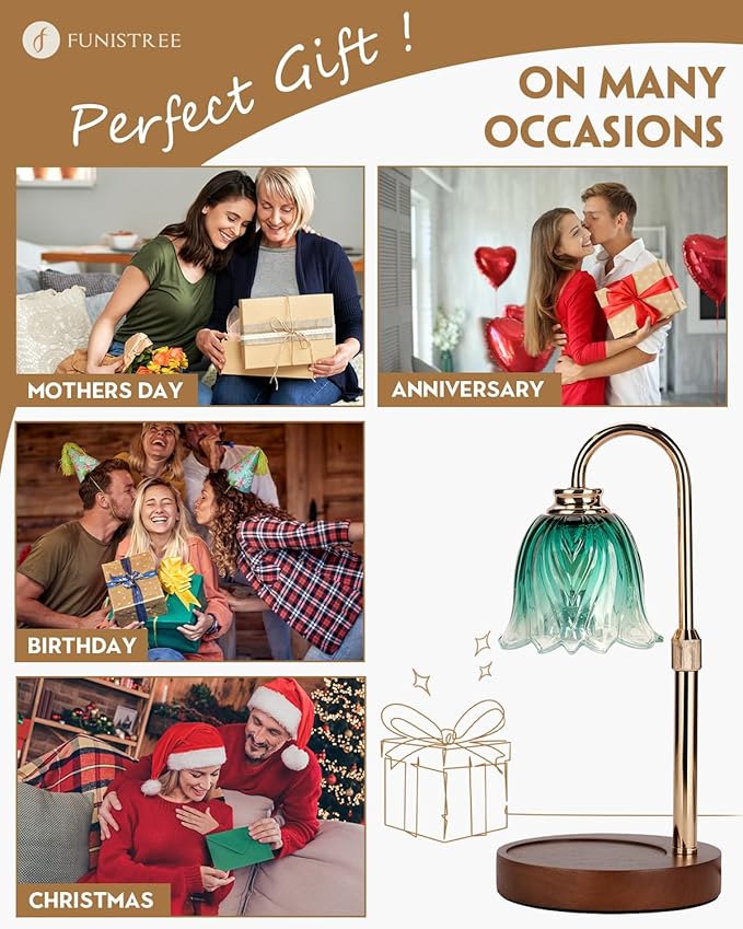 Candle Warmer Lamp, Gold Candle Lamp Warmer with Timer & Dimmer with 2 Bulbs, Birthday Gifts for Women Mom, Christmas Gifts, House Warming Gifts New Home Bedroom Decor, Height Adjustable