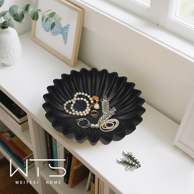 Decorative Fruit Bowl for Kitchen Counter, Large Decorative Bowl Modern Handicraft Bowl for Home Decor, Stylish Key Bowl for Entry Table, Coffee Table Decor, Home Decor Accent, Artificial Stone Black