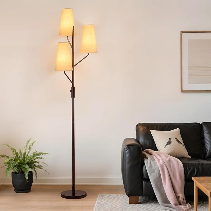 Floor Lamp for Living Room, 70" Tall Farmhouse Standing Lamp with Linen Shades, Industrial Rustic Tree Floor Lamps for Bedroom, Office and Dining Room(Bulb Not Included)