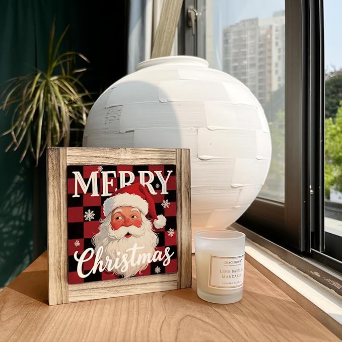 Christmas Decoration, Merry Christmas Wood Signs, Santa Box Sign Decor, Decorative Sign Table Decor, Farmhouse Wood Decors, Xmas Decors Art for Home Office Cafe Bar Club