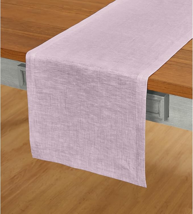 Solino Home Linen Chambray Lavender Table Runner 90 Inches Long - Athena, 100% Pure Linen Dining Table Runner 14 x 90 Inch - Thanksgiving, Holiday