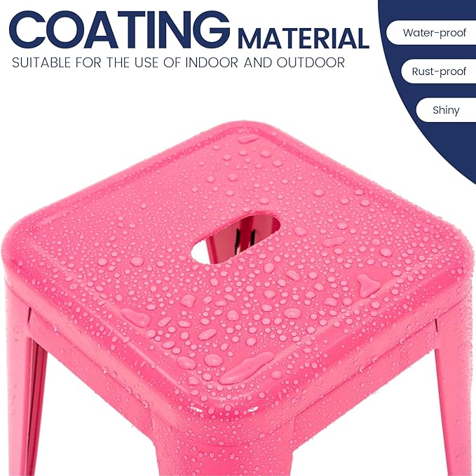 Brage Living 18 Inch Industrial Metal Stools Set of 2, Stackable Classroom Stools, Backless Metal Dining Chairs for Indoor Outdoor, Kitchen Short Stools (Hot Pink)