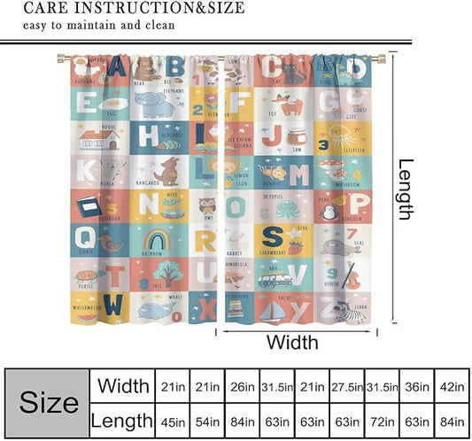 BAEKJIN Kids Alphabet Curtains，Catoon Wild Animals Pattern Print Decor Window Drapes for Bedroom Living Room 42x45 Inch