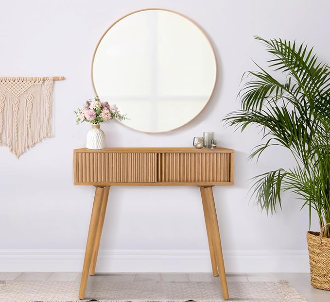 Console Table, Small Console Tables for Entryway，31" Vanity Desk Fluted Dresser Side Table, Brown Entry Table Narrow Console Table Modern Hallway Table Modern Sofa Table for Living Room(Brown)