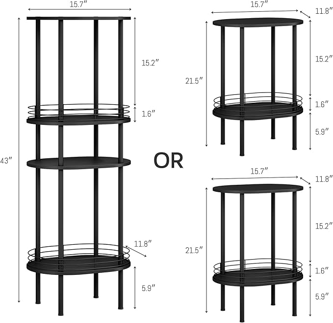 Small Round Side Table,Bedside Table with Storage, Morden Round Nightstand, Samll Side Table for Living Room，Bathroom，Bedroom, Nursery, Laundry, Black