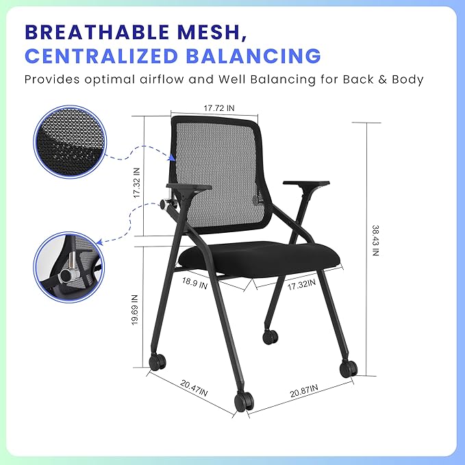 20 Pack Stackable & Foldable Conference Room Chairs with Lumbar Support, Armrest - Ergonomic Mesh Bouncing Back for Office Meeting, Conference, Reception and Training Room Chair