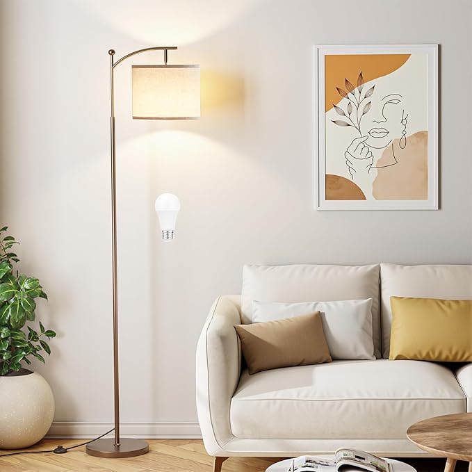 60" Floor Lamps for Living Room with 3 Color Temperatures, Adjustable Beige Shade with Brown Pole, Tall Lamps for Living Room Bedroom Office Classroom Dorm Room, 9W Bulb Included