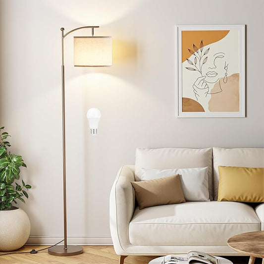 60" Floor Lamps for Living Room with 3 Color Temperatures, Adjustable Beige Shade with Brown Pole, Tall Lamps for Living Room Bedroom Office Classroom Dorm Room, 9W Bulb Included